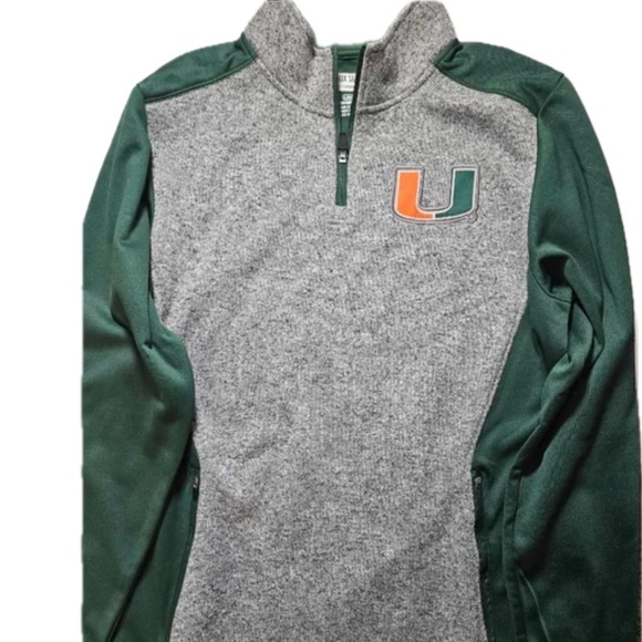 Miami Hurricanes Sweater Mens Large Green NCAA Football Quarter Zip Pullover - Picture 1 of 12